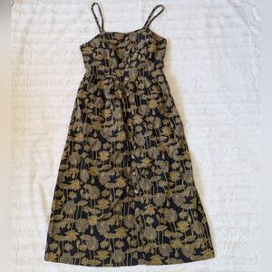 dip Black and Gold Floral Midi Dress